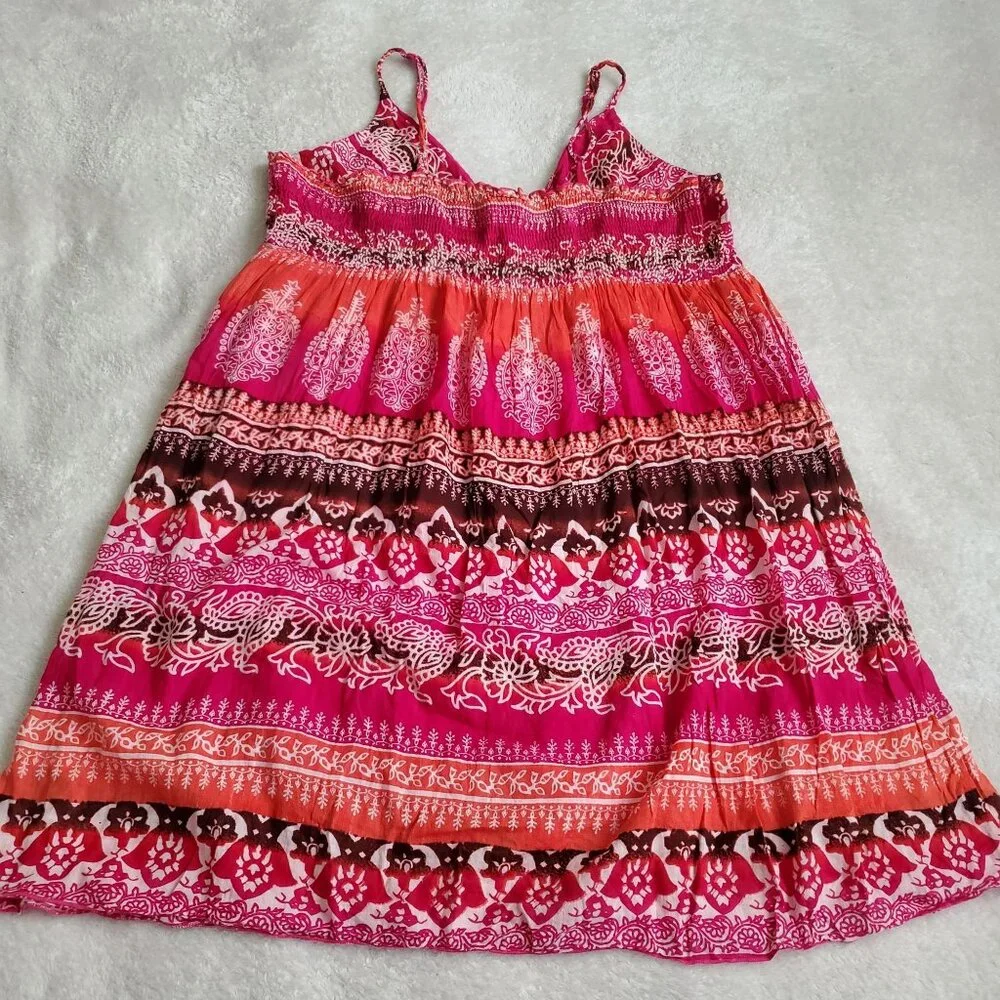 summer mini dress plus size 1X multicolor Honeycomb black 100% cotton - Picture 2 of 12